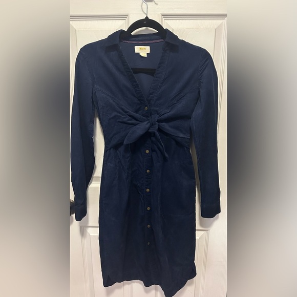 Anthropologie Maeve Navy WinchesterTie Front Corduroy Dress 0 - Picture 2 of 8